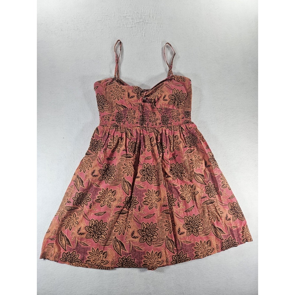 Roxy 100% Cotton Dress L Coral Pink Tropical Floral Sundress Beachy Coastal Boho